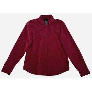 Hotel Particulier Blouse Women Large Shirt Mandarin Burgundy Faux Leather Accent